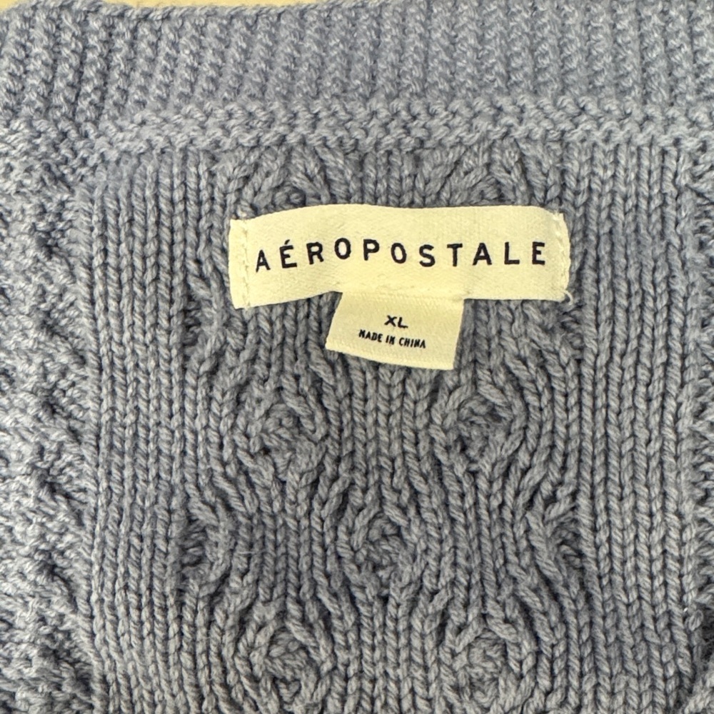 Aeropostale Blue V-Neck Cable Knit Cropped Sweater size XL - Picture 2 of 5